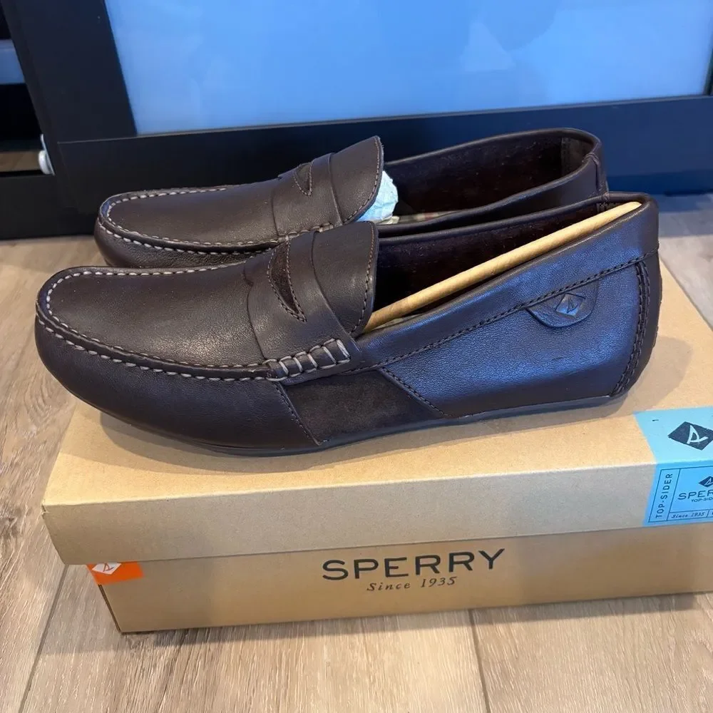 Sperry Men’s Wave Driver Penny Loafer Dark Brown NEW in box Size 9.5 Memory Foam